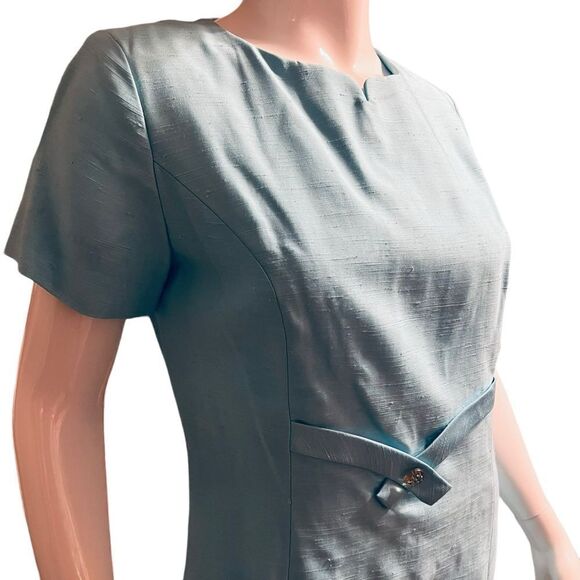 Vintage Turquoise Sheath Midi Dress  size 10 - Picture 7 of 9